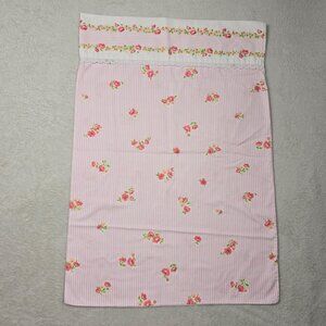 Vintage Cannon Monticello Floral Pillowcase Striped Pink White Cottagecore Lace